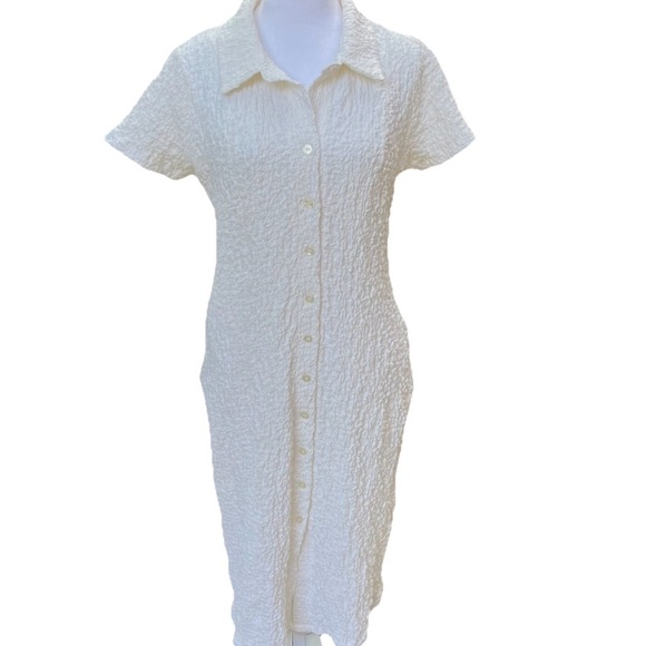 Anthropologie Women Collared Textured Midi Shirt Dress White SZ Small Short Slve - Picture 13 of 13